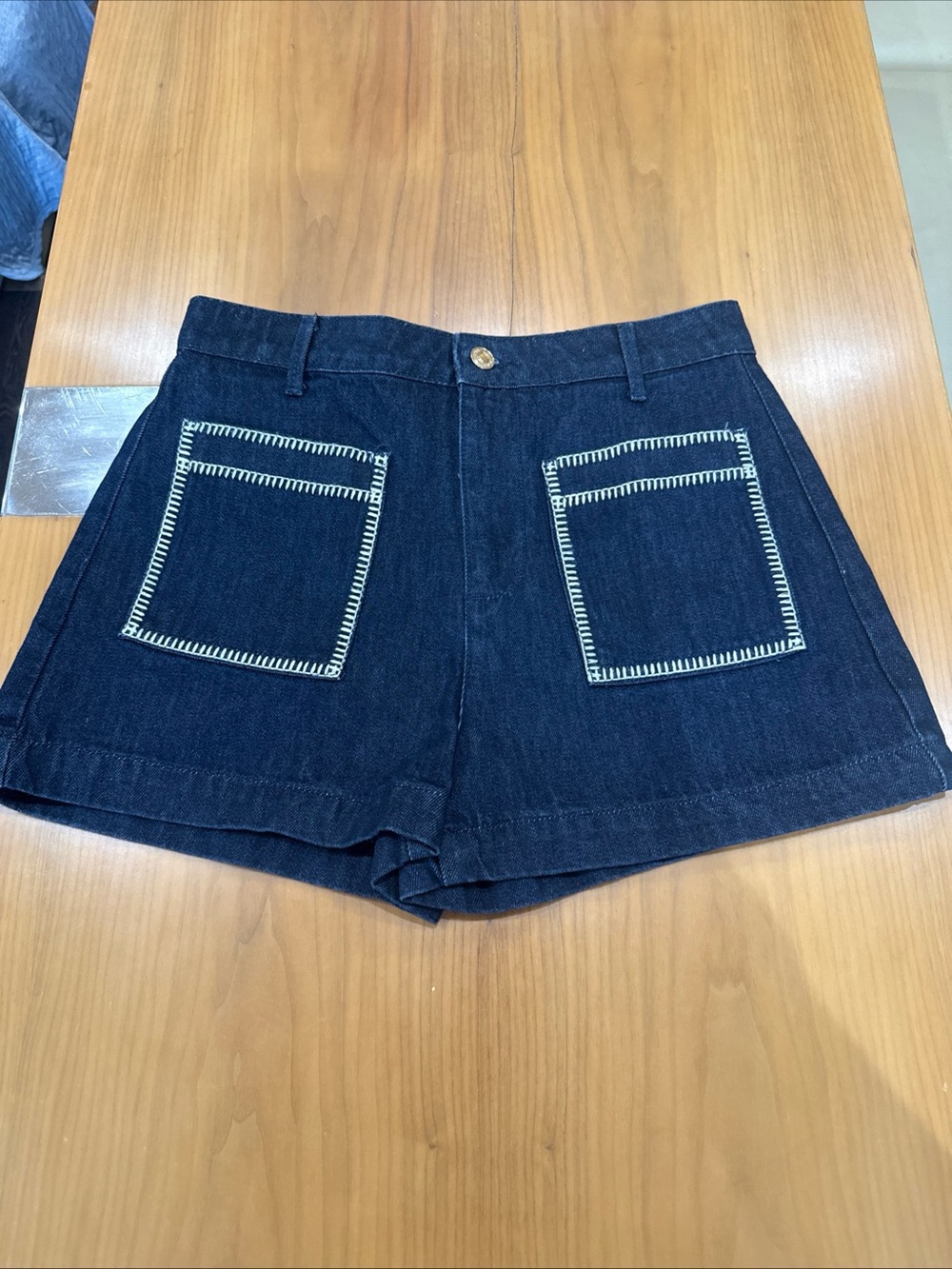 Zara Dark Wash Embroidered Denim Shorts SZ 8
